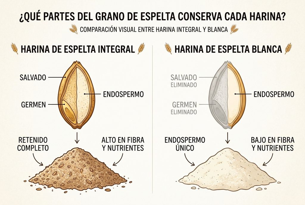 Harina integral de espelta y harina blanca: ¿qué cambia?